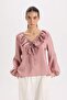 Ruffled V-Neck Basic Blouse E3393AX24WN - 4