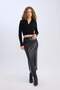 Pencil High Waist Slit Faux Leather Midi Black Skirt D3015Ax24Wn