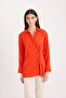 Oversize Wide Fit Tie-Up Long Sleeve Red Shirt E0568Ax24Wn - 3