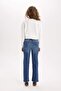 Comfort Straight High Waist Ankle-Length Jean Washed Trousers E3411Axns - 8