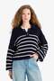 Relax Fit Polo Neck Half Button Striped Knitwear Sweater C4918Ax24Wn - 3