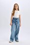 100% Cotton Wide Leg Cargo Wide Leg Jean Trousers for Girls D7089A825Sp - 3
