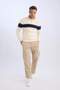 Standard Fit Regular Cut High Neck Zippered Striped Knitwear Sweater Y4193Azns - 2