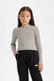 Polo Collar Striped Ribbed Camisole Girl's T-Shirt - Long Sleeve, Crop Cut D3368A824Au