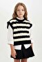 Striped Crew Neck Knitted Patterned Knitwear Sweater for Girls C9657A824Wn - 3