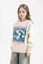 Relax Fit Crew Neck Printed Sweatshirt for Girls D7055A824Wn - 4