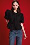 Regular Fit Round Neck Tie Front Poplin Short Sleeve Blouse E2669Ax24Au - 3