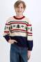 New Year's Themed Crew Neck Knitwear Sweater for Boys C9634A824Cw - 3
