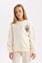 Relax Fit Printed Soft Fleece Inside School Ecru Girls' Sweatshirt D4272A8/Er233 - 3
