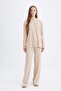 Relax Fit Crew Neck Soft Fuzzy Ribbed Camisole with Slit Long Sleeve Tunic D7436Ax24Wn - 2