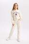 Ecru Oversize Wide Fit Hooded Printed Sweatshirt for Girls D7041A824Wn - 2