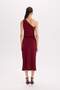 Bodycon Body-Hugging Basic One-Shoulder Burgundy Midi Dress E2469Ax24Wn - 5