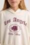 Ecru Oversize Wide Fit Hooded Printed Sweatshirt for Girls D7041A824Wn - 5