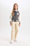 Embroidered College Collar Snap Fastener Soft Furry Inside Bomber Jacket Girls D3108A824Wn - 2