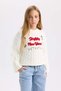Ecru Oversize Wide Fit Crew Neck Christmas Themed Knitwear Sweater for Girls D2673A824Wn - 3