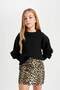 Girl's Black Standard Fit Crew Neck Knitted Patterned Knitwear Sweater 3162337 - 3