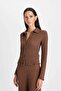 Slim Fit Polo Collar Wrinkled Long Sleeve T-Shirt - 3