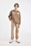 Boy's Elastic Waist Lace-Up Jogger Gabardine Trousers with Elastic Leg Pockets A9395A824Wn - 2