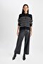 Faux Leather Trousers Culotte Double Pockets High Waist Wide Leg D4806Ax24Au - 3