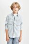 Boy's Oversize Wide Fit Polo Collar Pocket Jean Long Sleeve Shirt C3858A824Au - 3