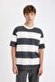 100% Cotton Boxy Fit Crew Neck Striped Short Sleeve T-Shirt D5595Ax24Au - 3