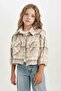 Girls Plaid Double Pocket Crop Long Sleeve Shirt D2660A824Au - 3