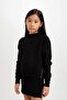 Black Crew Neck Slit Knit Sweater for Girls D1394A824Wn - 5