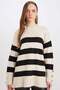 Regular Fit Crew Neck Button Striped Knitwear Sweater Tunic D2443Ax24Wn