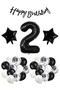 Black Concept 2-Year-Old Birthday Celebration Set; White Balloon with Black Confetti, Number Star Foil, and Bann. - 2