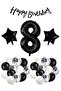 Black Concept 8Th Birthday Celebration Set; White Balloon with Black Confetti, Number Star Foil, and Bann - 2