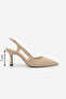 Beige Women's Classic Heeled Shoes - Pointed Toe and Open Strap Suder - 4