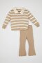 2Li Takım Striped Polo Yaka Triko Kazak Flared Triko Tayt Kız Bebek C8453A524Wn