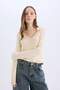 Coool Slim Fit Slim Fit Polo Collar Crop Knitwear Sweater X4929Az24Au - 3