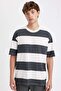 100% Cotton Boxy Fit Crew Neck Striped Short Sleeve T-Shirt D5595Ax24Au