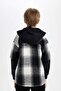 Boy's Oversize Wide Fit Hooded Flannel Long Sleeve Shirt C7510A824Wn - 8