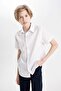 Regular Fit Textured Short Sleeve White Shirt for Boys B0776A824Au