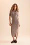 Fitted Polo Neck Short Sleeve Slit Midi Knitwear Dress D4914Axns - 2