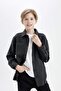 Boy's Oversize Wide Fit Polo Collar Long Sleeve Anthracite Shirt D5990A824Wn - 3