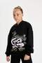 Girl's Black Oversize Wide Fit Hooded Letter Printed Sweatshirt D0614A824Au - 3