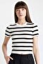 Crop Crew Neck Striped Short Sleeve Knitwear Sweater C8743Ax24Au