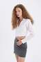 White Shirt Collar Zippered Long Sleeve Crop Blouse - C5037Ax24Au - 4