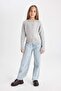 Gray Crew Neck Basic Plain Knitwear Sweater for Girls C9554A824Au - 2