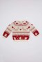Baby Girl Beige Crew Neck Christmas Themed Knit Sweater - 2