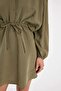 Shirt Collar Waist Shirred Lace up Basic Plain Modal Bat Sleeve Mini Dress C4472Ax24Au - 4