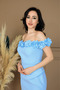 Double Fabric Floral Detailed Pencil Dress - Baby Blue - 4