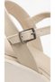 Cream High Sole Side Buckle Single Stripe Open Front Skin Summer Women's Sandals Shoes - 5