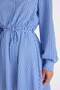 Shirt Collar Gingham Buttons Drawstring Waist Seersucker Textured Long Sleeve Mini Dress D5182Ax24Au - 4