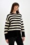 Oversized Wide Fit Crew Neck Slit Striped Knitwear Sweater C9054Ax24Wn - 5
