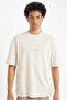 Boxy Fit Crew Neck Printed Cotton Short Sleeve Heavy Fabric T-Shirt C7054Ax24Au