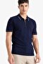 Standard Fit Polo Collar Zippered Knitwear Short Sleeve T-Shirt D6199Ax24Hs - 4
